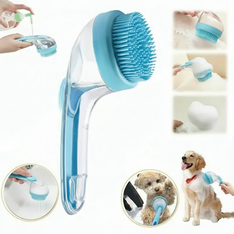 2026 New Universal 2-In-1 Pet Bath Brush - Ergo Grip, Plastic Body, Built-In Soap Dispenser, 8In×3In×4In Massage Aid, Reduces Shed While Washing, Boosts Blood Circulation for Dogs &amp; Cats (Home Supplies)